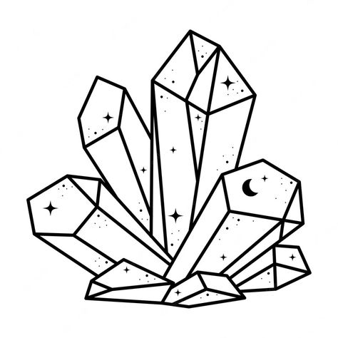 Crystal Design Art, Easy Crystal Drawing, How To Draw A Crystal, Crystal Drawing Tutorials, Crystal Drawing Ideas, Cristal Drawing, How To Draw Crystals, Crystal Cluster Tattoo, Mineral Drawing