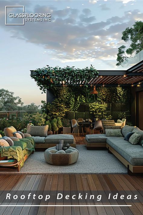 Transforming a rooftop into a functional and stylish outdoor retreat is becoming a must-have feature in both residential and commercial properties. With the right decking ideas, any rooftop can be converted into a luxurious extension of your indoor living space. We are sharing five innovative ideas to elevate your rooftop with contemporary deck designs that blend beauty, functionality, and durability. Top Floor Garden Roof Terraces, Glass Flooring, Roof Terraces, Contemporary Deck, Decking Ideas, Glass Stairs, Rooftop Terrace Design, Rooftop Design, Glass Staircase