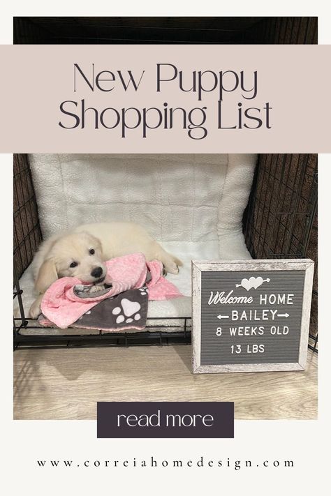 Bringing a new puppy home? Here's a one-stop shop for all of the essentials you need to welcome your new fur baby - a new puppy shopping list New Puppy Set Up Home, New Puppy Checklist Shopping, New Puppy Set Up, New Puppy Essentials, Things For Puppies, Bringing Home Puppy, Puppy Necessities, Puppy Essentials, Puppy Items