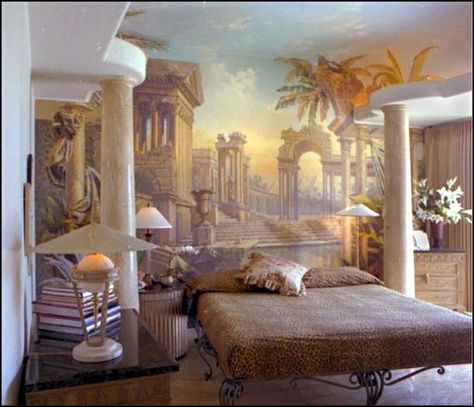 Roman Emperor Bed Room Decorating Ideas | Greek And Roman Style ... Greek Room, Angel Bedroom, Wings Mural, Egyptian Bedroom, Greek Bedroom, Greek Style Home, Greek Interior Design, Breezeway Ideas, Birdhouses Ideas