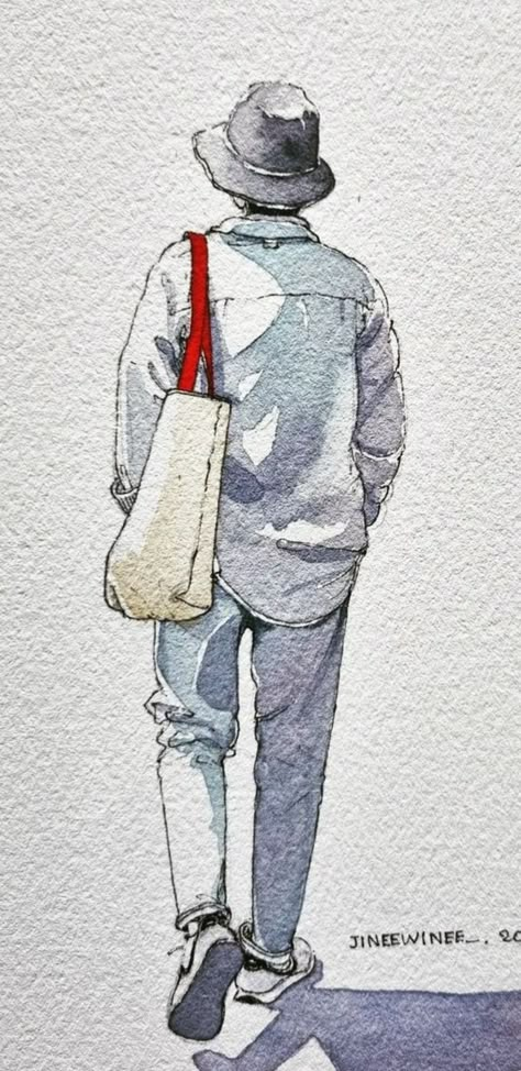 Watercolour People Illustration, Figures In Watercolor, Water Colour Figures, Watercolor Of People, Line And Wash Art, Watercolor Human Figures, Figure Watercolor, Watercolour People, Sketch People