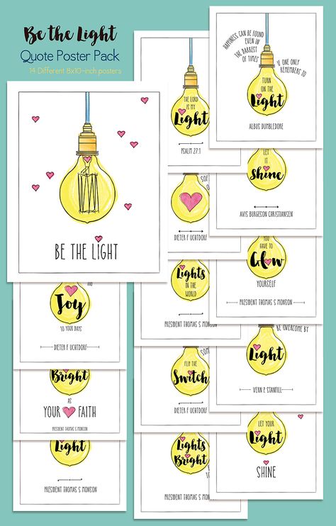 Be the Light Poster Pack: 14 different Be the Light quotes. Shine Theme, Activity Day Girls, American Heritage Girls, Youth Conference, Free Notebook, Light Party, Light Quotes, Primary Activities, Be The Light