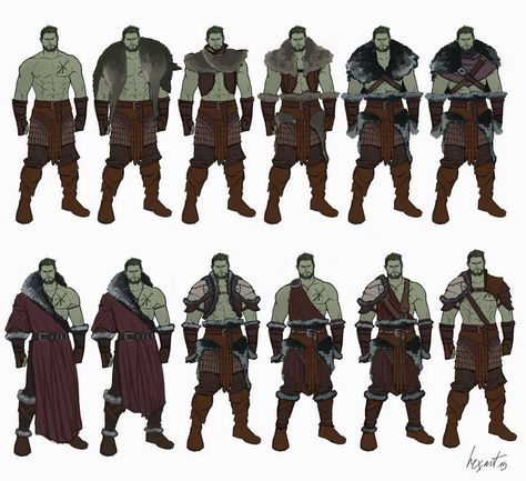 Barbarian Clothes Male, Barbarian Outfit Male, Orc Outfits, Orc Fashion, Barbarian Clothing, Orc Oc Male, Orc Clothing, Orc Character Design, Barbarian Outfit