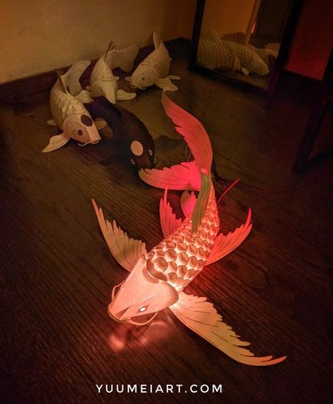 Butterfly Koi, Fish Lamp, Paper Fish, Origami Paper Art, Sell Diy, Cardboard Art, Light Sculpture, Metallic Paper, Origami Crafts