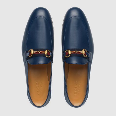 Shop the Blue Leather Men's Horsebit Loafer With Web at GUCCI.COM. Enjoy Free Shipping and Complimentary Gift Wrapping. Mens Smart Casual Shoes, Mens Designer Loafers, Indian Wedding Suits Men, Loafers Gucci, Gents Shoes, Designer Loafers, Loafers For Men, Groom Shoes, Gucci Loafers