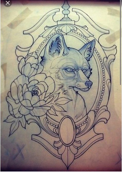 Neo Traditional Frame, Tattoo Special, Fox Tattoo Design, Art Nouveau Tattoo, Framed Tattoo, Fox Tattoo, Tattoo Stencil Outline, Dark Art Tattoo, Boy Tattoos