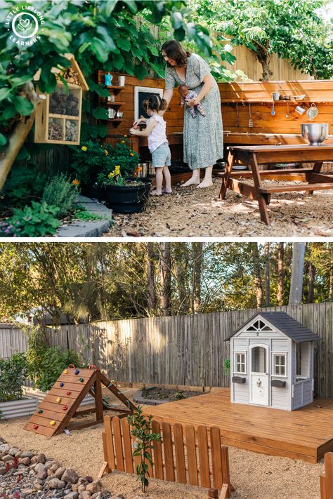 Outdoor Play Spaces Small Yard, Diy Outdoor Toddler Play Area, Reggio Emilia Outdoor Spaces, Toddler Friendly Backyard Ideas, Small Play Area Outdoors, Toddler Patio Play Areas, Toddler Yard Play Area, Kid Play Area Backyard, Play Yard Ideas Outdoor