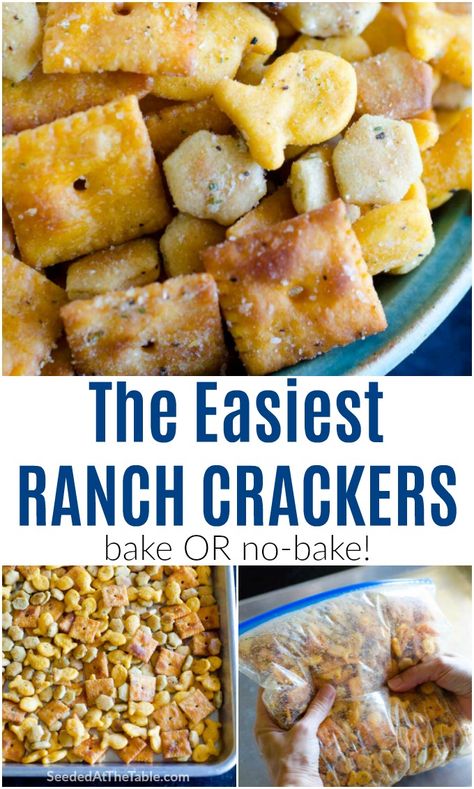 Your favorite snack crackers with ranch and a few other tasty seasonings. Bake or no-bake, these crackers are ready in a jiffy and gobbled up even faster! Baked Seasoned Crackers, Ranch Snack Mix With Oyster Crackers, Essen, Ranch Oyster Cracker Recipe No Bake, Seasoned Mini Club Crackers, Snack Cracker Mix Recipes, Snack Mix No Bake, Ranch Crackers Recipe No Bake, Crackers With Ranch Seasoning