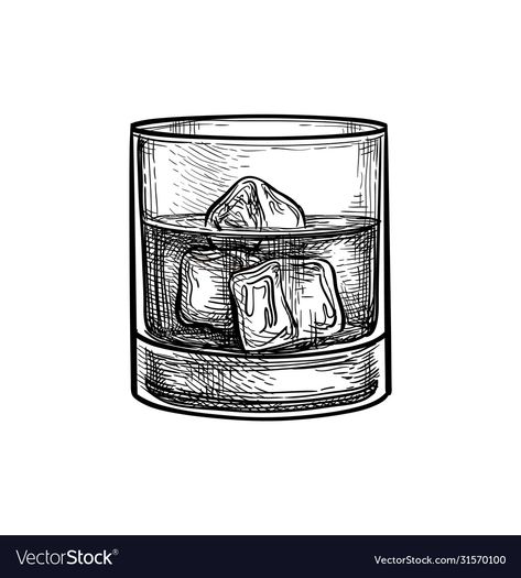 Ice Drawing, Pen Art Work, Western Tattoos, Doodle Tattoo, Whisky Glass, Engraving Illustration, Background Drawing, Hand Drawn Vector Illustrations, Glass Pictures