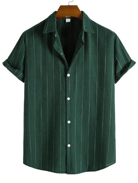 Men's Fashion Casual, Casual Trends, Striped Short Sleeve Shirt, Mens Short Sleeve Shirt, Mens Button Up, Striped Sleeve, Mens Green, Striped Shorts, Mens Fashion Casual