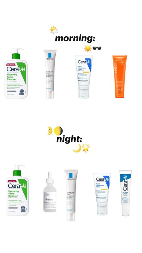 morning and night skincare routine for normal skin, serum helps with stubborn forhead bumps!! Skincare Routine For Normal Skin, Morning And Night Skincare, Night Skincare Routine, Night Skincare, Men Skin Care Routine, Effaclar Duo, Skincare For Oily Skin, Skin Care Basics, Face Skin Care Routine