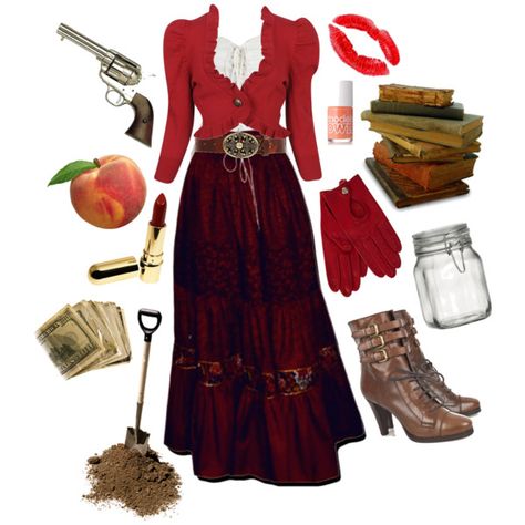 Kissin' Kate Barlow, created by natiraye on Polyvore Kate Barlow Costume, Kissing Kate Barlow Holes, Kissing Kate Barlow Costume, Kissin Kate Barlow Halloween, Kissing Kate Barlow, Wild West Costumes, Wild West Outfits, Outlaw Women, Safari Outfits