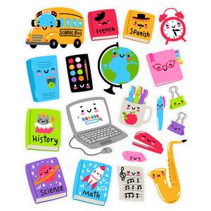 Design Store Product ID D-299550 Student Day, Back To School Stickers, Kawaii School, Video Game Decor, School Stickers, School Signs, Kawaii Doodles, Silhouette Design Store, Kawaii Stickers