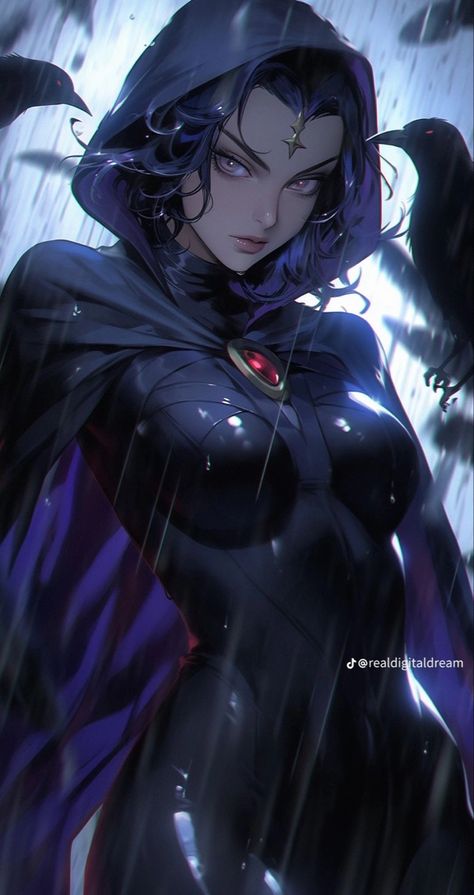 Raven Justice League, Raven Marvel, Dc Raven, Tokyo Ghoul Drawing, Superhero Images, Raven Fanart, Starfire And Raven, Robin And Raven, Comic Book Heroines