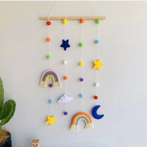 Wood Deco, Photo Wall Display, Rainbow Wall Decor, Hair Accessories Storage, Bow Organizer, Unique Postcards, Rainbow Wall Hanging, Hair Bow Holder, Hanging Mobile