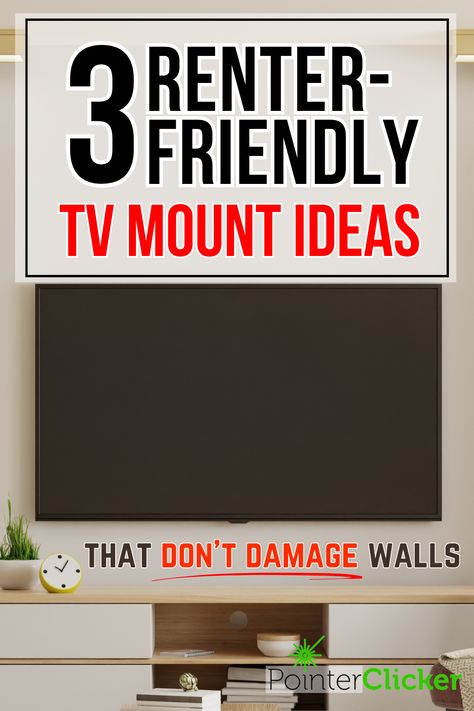 Transform your apartment or dorm room into a stylish home theater with these 3 renter-friendly TV mount ideas! Discover the ultimate apartment-friendly TV wall mount that won't damage your walls. Learn how to easily mount your TV in any space without leaving a trace. Explore creative wall mount TV ideas for living rooms and bedrooms in your cozy apartment. Explore our guide on how to mount a smart TV in an apartment or dorm room without any damage. #TVMount #TVtips #SmartTV #HomeTheater Tv Wall Mount Ideas Apartment, Non Mounted Tv Decor, Rental Tv Mount, Hang A Tv On The Wall, Around Tv Decor Bedroom, How To Hide Tv Cords Mounted Tv Rental, Mounting Tv Ideas, Diy Wall Tv Mount, How To Hang A Tv Without A Mount