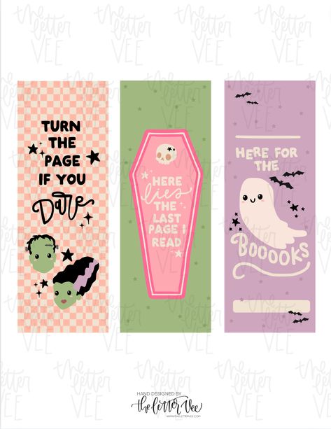 ***Please note, this is a DIGITAL item. No physical items will be shipped. These printable bookmark designs are spooky cute and sure to be loved by any reader! What you'll get: 1 printable page included Instant Access (Once your payment is complete, you will receive a PDF containing a link(s) for your purchased template) Unlimited uses! (Purchase once and print for life!) You'll receive an email containing 1 PDF file with 8.5x11 designs. You may resize to any desired size by choosing the 'scale' Kawaii Bookmarks Printable, Free Bookmark Svg Files For Cricut, Halloween Bookmarks Diy, Free Printable Bookmarks Aesthetic, Halloween Book Marks, Cute Bookmarks Printable, Library Card Printable, Bookmark Design Ideas, Book Cover Printable