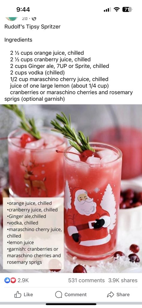 Fruity Mixed Drinks, Refreshing Summer Drinks, Rosemary Sprigs, Cherry Juice, Christmas Cocktails Recipes, Maraschino Cherry, Christmas Cocktails, Ginger Ale, Cranberry Juice