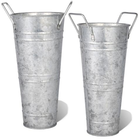 Galvanized Flower Buckets, French Flower Bucket, Galvanized Metal Bucket, Metal Buckets, Metal Vases, Farmhouse Centerpiece, Table Centerpiece Decorations, French Rustic, Rustic Vase