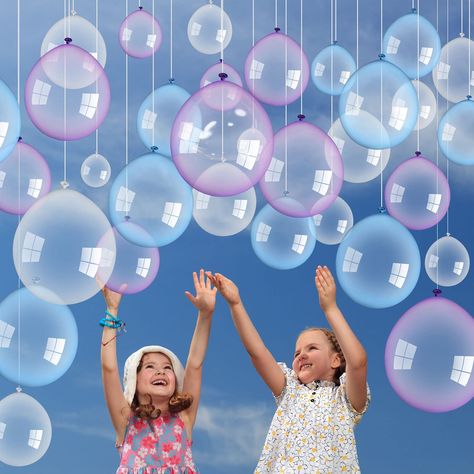 PRICES MAY VARY. 2 Sizes Balloons: you will get total 130 pieces transparent balloons in 2 sizes and 3 colors, including 90 pieces in 10 inch (blue, purple, clear), and 40 pieces in 5 inch (clear), equipped with a roll of fishing line (130 feet) to hang the balloons; Dreamable color and ample quantity are nice for making floating bubble garland, also wonderful decorations for beach, ocean, underwater party Beautifully Designed: these transparent round latex balloons are cute in shape and charmin Balloon For Birthday, Underwater Party, Under The Sea Decorations, Bubble Birthday, Transparent Balloons, Bubble Party, Clear Balloons, Mermaid Party Decorations, Purple Balloons