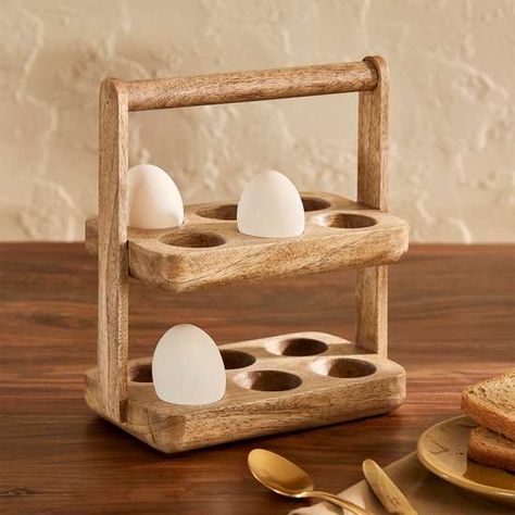 Wooden Egg Holder, Deviled Egg Tray, Egg Rack, Display Refrigerator, Egg In A Hole, Egg Holders, Rustic Counter, Storage Wooden, Egg Container