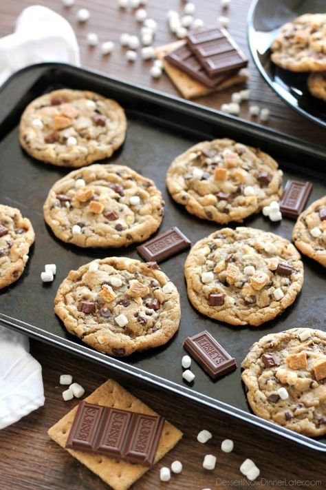 Chocolate Chips And Marshmallows, Graham Cracker Cookie Dough, Cabin Food, Fair Foods, S Mores Cookies, Graham Cracker Cookies, Miniature Chocolate, Smores Cookies, Favorite Cookie Recipe