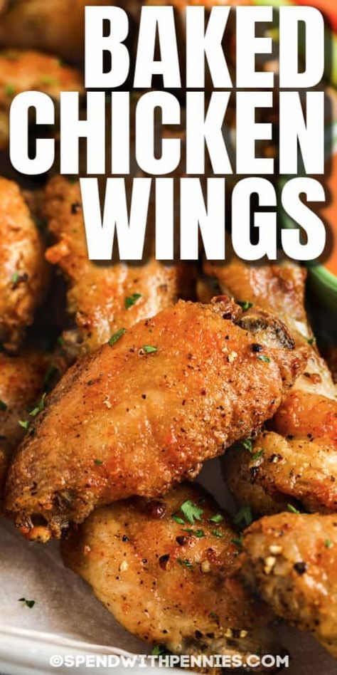 Baked Chicken Party Wings Recipes, Flat Wings Recipe, Baked Crispy Wings, Restaurant Style Chicken Wings, Naked Wings In The Oven, Party Wings In Oven, Baking Chicken Wings In Oven, How To Bake Chicken Wings In The Oven, Extra Crispy Baked Chicken Wings