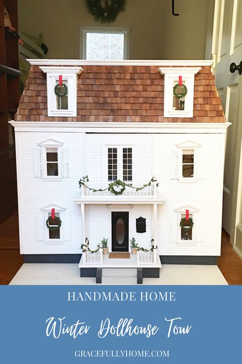 Winter Dollhouse Tour - Gracefully Home Outside Of Dollhouse, Painting A Dollhouse, Dollhouse Renovation Diy, Faux Stone Table, Dollhouse Renovation, Stone Pottery, Miniature Farmhouse, Dollhouse Makeover, Simple Paint