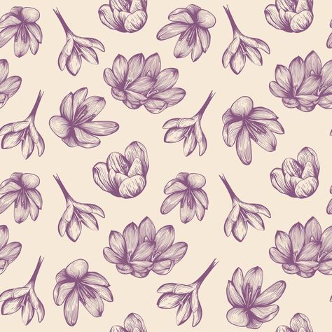 Saffron seamless pattern. Crocus flower on a blue background pattern. Hand-drawn vector illustration Saffron Flower Illustration, Crocus Flower Drawing, Saffron Illustration, Crocus Illustration, Saffron Packaging, Saffron Plant, Blue Background Patterns, Saffron Crocus, Saffron Orange