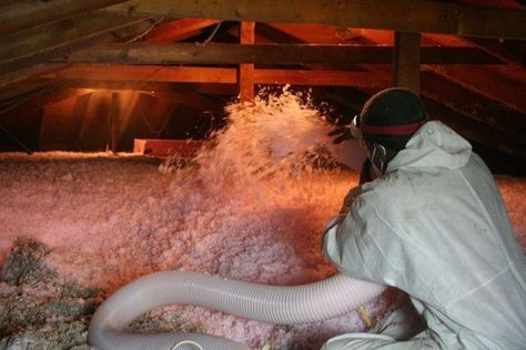 “Over many years, cellulose insulation compresses, deteriorates, gets dusty and isn’t great for managing moisture, whereas blown-in fiberglass is a safe bet, better R-value and far better for moisture management,” he said. Glatfelter said the blown-in fiberglass cuts on time, especially with Owens Corning’s Atticat loose-fill fiberglass and blown-in machines. Insulating Your Attic - DIY or Pro Blown-in - Extreme How To Attic Diy, Cheap Insulation, Mineral Wool Insulation, Cellulose Insulation, Blown In Insulation, Home Improvement Diy, Renovation Tips, Wool Insulation, Fiberglass Insulation