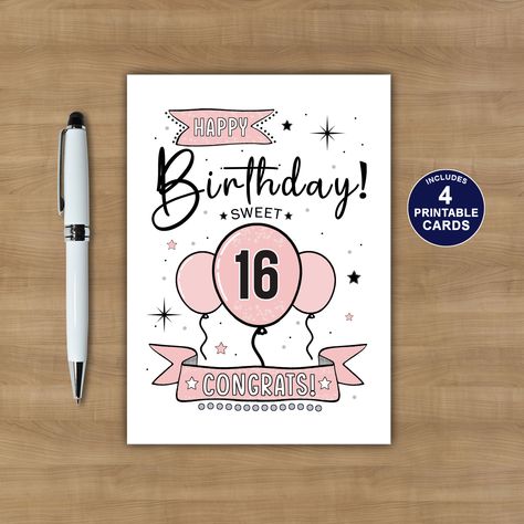 Sixteenth Birthday Card Ideas, Sweet 16 Cards Handmade, Sweet 16 Card Ideas, Sweet 16 Birthday Card, 16 Birthday Card, 16th Birthday Wishes, Pink Sweet 16, Birthday Things, 16th Birthday Card