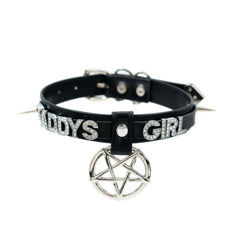 PRICES MAY VARY. SOFT MATERIAL: The pentagram necklace is crafted from durable double-stitched vegan-friendly leather and hypoallergenic alloy materials, making it a cruelty-free and environmentally conscious choice. DISTINCTIVE DESIGN: The pentacle leather choker collar for women feature a sleek and minimalist design, with a pentagram charm as the centerpiece. On either side are rhinestone letters strung on straps that are secured with long rivets at the ends. ADJUSTABLE FIT: The goth choker's Kawaii, Choker Collar Leash, Collars For Subs, Sub Collar, Goth Collar, Collar Aesthetic, Goth Choker Necklaces, Space Things, Collar For Women