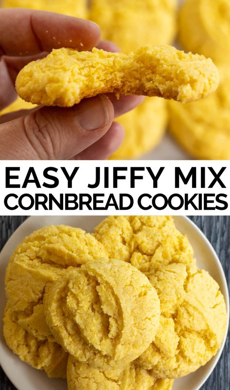 Try this amazing combination of cornbread & cookies with our easy-to-follow Cornbread Cookies Recipe using Jiffy muffin mix. Ready in 20 min! Cornbread cookies just might become your latest cookie obsession. This soft cookie recipe proves that not all cookies have to be super sweet and loaded with ingredients. All you need is a cornbread mix and a handful of other simple ingredients to get started. Cornbread Cookies, Cornbread Dessert, Jiffy Mix Recipes, Jiffy Recipes, Best Cookie Recipe Ever, Jiffy Cornbread Recipes, Cornbread Recipe Sweet, Cornbread Recipes, Jiffy Mix