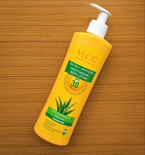 VLCC De Tan+WhiteGlo Moisturising Body Lotion SPF 30 PA+++ Moisturizing Body Lotion, Brighten Skin Tone, Aloe Vera Extract, Tan Skin, Hydrate Skin, Science And Nature, Skin Moisturizer, Dish Soap Bottle, Paraben Free Products