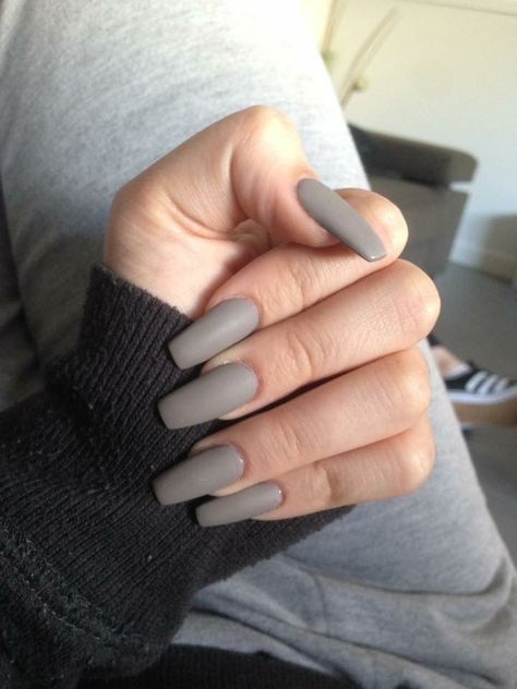 Long Grey Nails, Grey French Nails, Nails Ideas Matte, Grey Nails Ideas, Tumblr Car, Grey Nails, Nails Matte, Iron Woman, Nails Tumblr