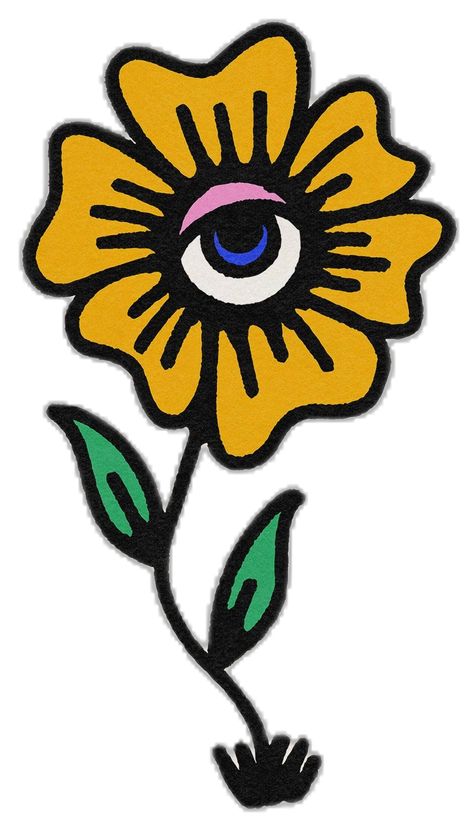 Hand Drawing Flower, Funky Illustrations Drawings, Flower With Eye, Hippie Tattoos, Vintage Graphic Art, Daisy Illustration, Flowers Icon, Flower Eyes, Mellow Mushroom