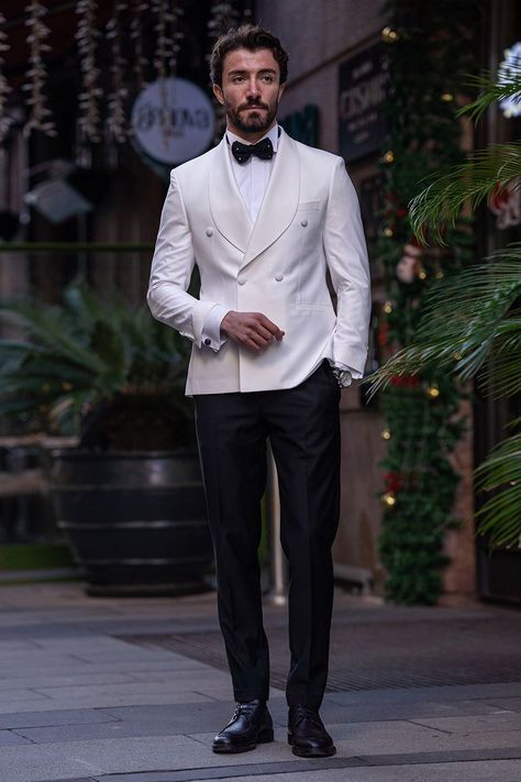 Make a bold statement in the VIOSSI White Double-Breasted Tuxedo 2-Piece. The double-breasted design adds a touch of flair to the timeless white ensemble, ensuring you leave a lasting impression. #whitetuxedo #doublebreastedtuxedo #VIOSSI #mensfashion #timelesselegance #sophisticatedlook #tuxedostyle #classicwhite Suit Styles, Double Breasted Tuxedo, Suit Stores, Slim Fit Suit Men, Slim Fit Tuxedo, White Tuxedo, Tuxedo Style, Slim Fit Suits, Slim Fit Suit