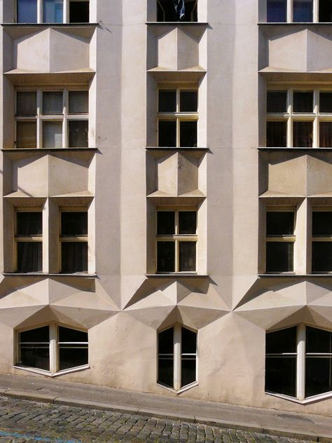 Prague, Czech Republic. 1913. Architect: Josef Chochol Facade Composition, Cubist Architecture, Architect Fashion, Window Detail, Art Deco Buildings, Folded Paper, Apartment Plans, For The Record, Street Furniture