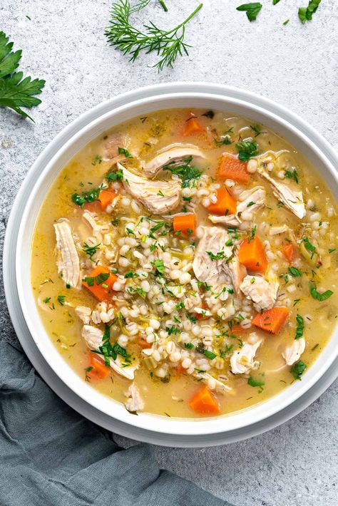 Chicken Barley Soup Recipe, Barley Recipe Healthy, Pearl Barley Soup, Chicken And Barley Soup, Chicken Barley, Chicken Barley Soup, Barley Soup Recipe, Barley Recipe, Tandoori Masala