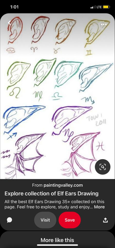 How To Draw Elf Ears, Elf Ear Reference Drawing, Half Elf Ears Drawing, Draw Elf Ears, Elf Ears With Piercings Drawing, Types Of Elf Ears, Different Types Of Elves, Types Of Elves, Drawing Stand