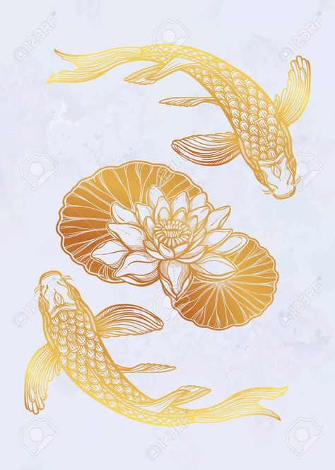 Lotus Flower Henna, Gold Fish Painting, Koi Dragon, Water Lotus, Houses Uk, Lotus Flower Tattoo Design, Coy Fish, Koi Painting, Henna Drawings