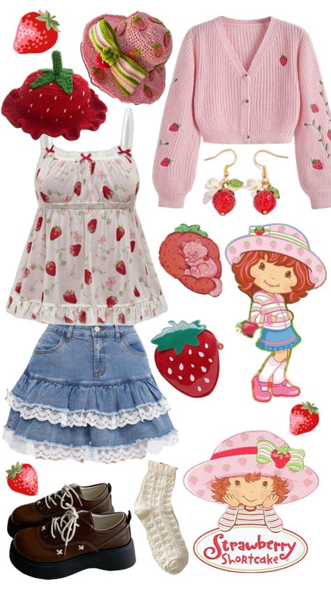 I found all this stuff on ROMWE if you’re looking for it! Strawberry Shortcake Outfits, Strawberry Shortcake Costume, Modest Girly Outfits, Strawberry Outfit, Punk Style Outfits, Classic Halloween Costumes, Halloween Party Outfits, Trendy Halloween Costumes, Modesty Outfits