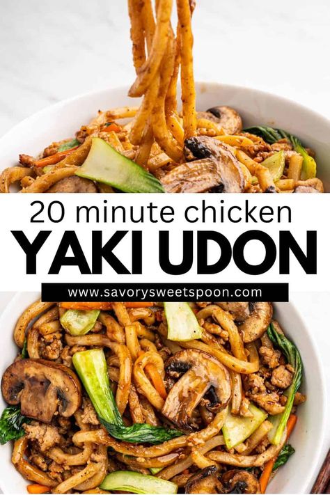 Yaki udon with ground chicken and veggies is a quick and delicious stir-fried noodle dish featuring tender udon noodles, savory ground chicken, and fresh vegetables, ready in just 20 minutes! Peanut Chicken Udon Noodles, Ground Turkey Udon Noodles, Udon Chicken Stir Fry, Yaki Udon Chicken, Chicken Udon Stir Fry, Ground Chicken Lo Mein, Chicken Udon Noodle Recipe Stir Fry, Chicken Udon Noodle Recipe, Udon Recipes