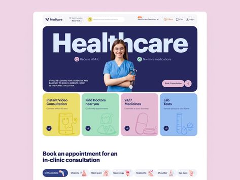 Medicare Website Design | Healthcare Landing Page Wellness Website Design Inspiration, Services Page Web Design, Pharmacy Website Design, Healthcare Landing Page, Testimonials Web Design, Website Homepage Design, Web Components, Hospital Website, Cat Website