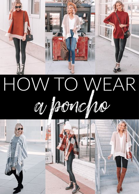 how to wear a poncho, poncho outfit ideas, what to wear with a poncho, poncho with jeans, poncho with leggings, poncho with a dress Poncho And Jeans Outfit, How To Wear Ponchos Outfits Fall, Poncho Outfit Summer, White Poncho Outfit, Pancho Outfit, Poncho Outfit Winter, How To Wear Poncho, Poncho Outfit, White Poncho