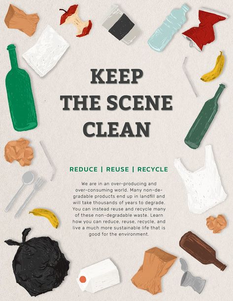 Waste Sorting Poster, Plastic Pollution Poster, Reduce Reuse Recycle Poster, Clean Up Day, Beach Clean Up, Waste Reduction, Simple Poster, Reduce Reuse Recycle, Psd Template Free