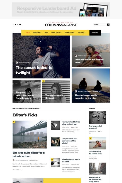 Columns is a stunning magazine and blog theme that is designed to impress your readers. With its sleek and modern design, Columns will make your website stand out from the crowd. This theme is fully responsive and compatible with all major browsers, so your readers can enjoy your content on any device.Columns comes with a range of powerful features that make it easy to customize your website. Blogs Website Design, Personal Blog Website Design, Blog Website Design Inspiration, Blog Site Design, Blog Design Layout, Blog Design Website, Editorial Web Design, Magazine Website Design, Blog Webdesign