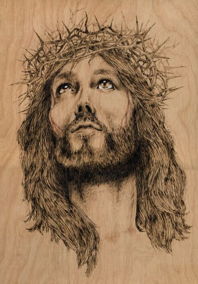 Christus Tattoo, Portrait Au Crayon, Pyrography Patterns, Jesus Drawings, Woodburning Projects, Pyrography Art, Wood Burning Crafts, Wood Burning Patterns, Wood Burning Art