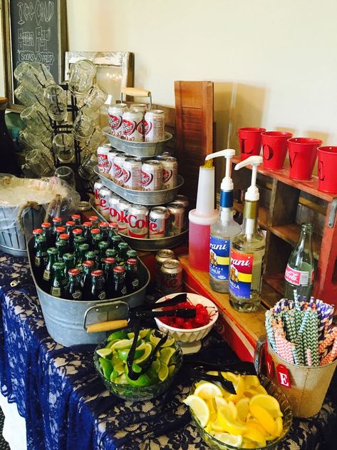 Soda bar, wedding soda bar Soda Wedding Bar, Soda Pop Birthday Party Ideas, Beverage Bar Wedding, Soda Bar For Wedding, Make Your Own Soda Bar, Soda Party Ideas, Soda Drink Bar, Soda Bar Graduation Party, Italian Soda Bar Wedding Receptions