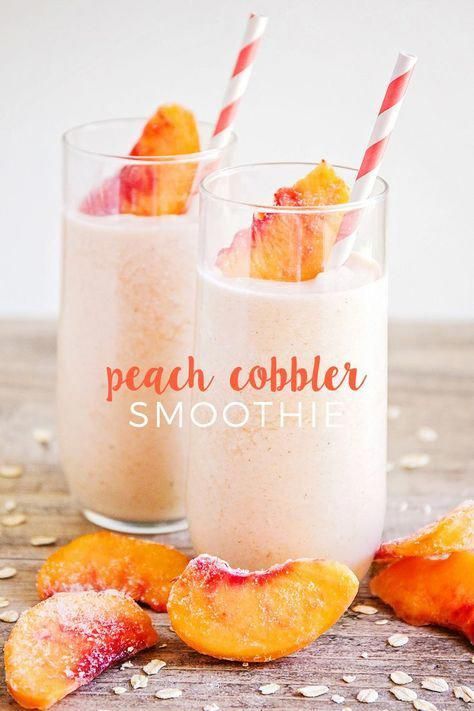 This sweet peach cobbler smoothie is a healthy and delicious way to start the day! #smoothierecipes Blackberry Smoothie, Smoothie Drink Recipes, Raspberry Smoothie, Pineapple Smoothie, Easy Smoothies, Fruit Smoothie Recipes, Sweet Peach, Healthy Smoothie, Smoothie Shakes